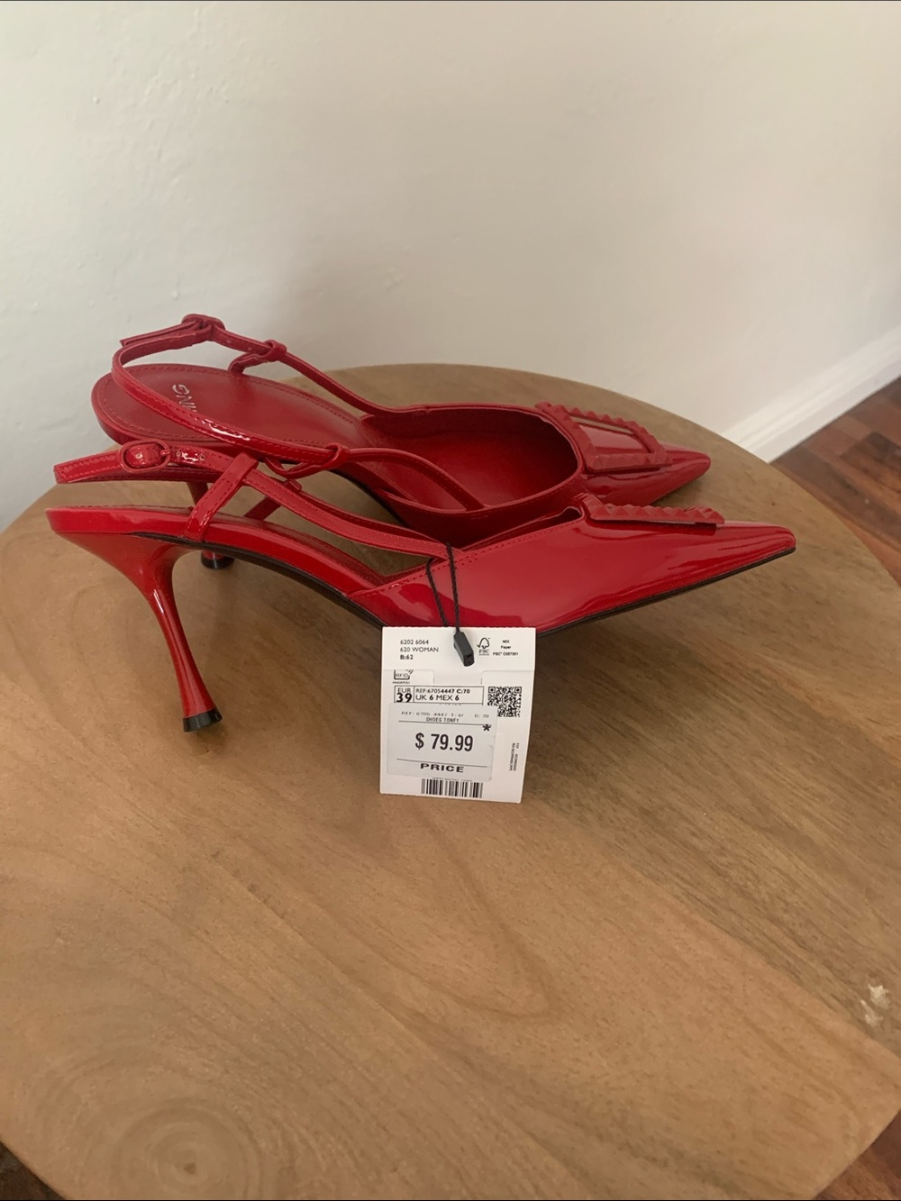 Mango Red Patent Pointed Slingback Pumps with Pyramid Studs - Picture 5 of 5